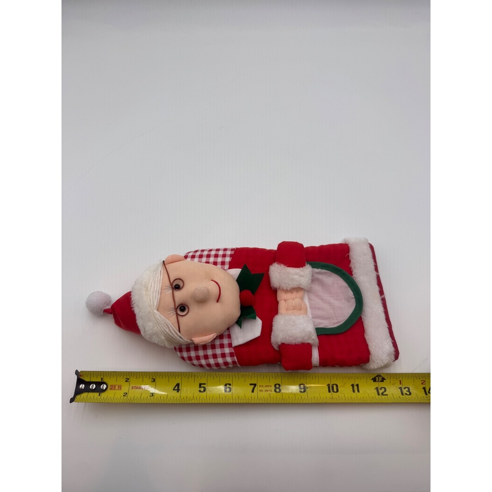 Vintage Mrs Claus Christmas Oven Mitt Red Gingham Check Holiday Kitchen Decor - Picture 2 of 5